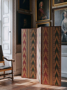 Maison Lily Blue bespoke walnut room divider with floating panels, designed in collaboration with Carlos Garcia Interiors
