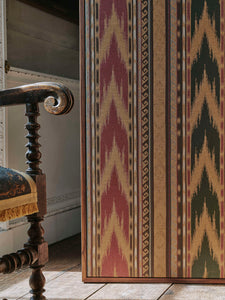 Maison Lily Blue bespoke walnut room divider with floating panels, designed in collaboration with Carlos Garcia Interiors