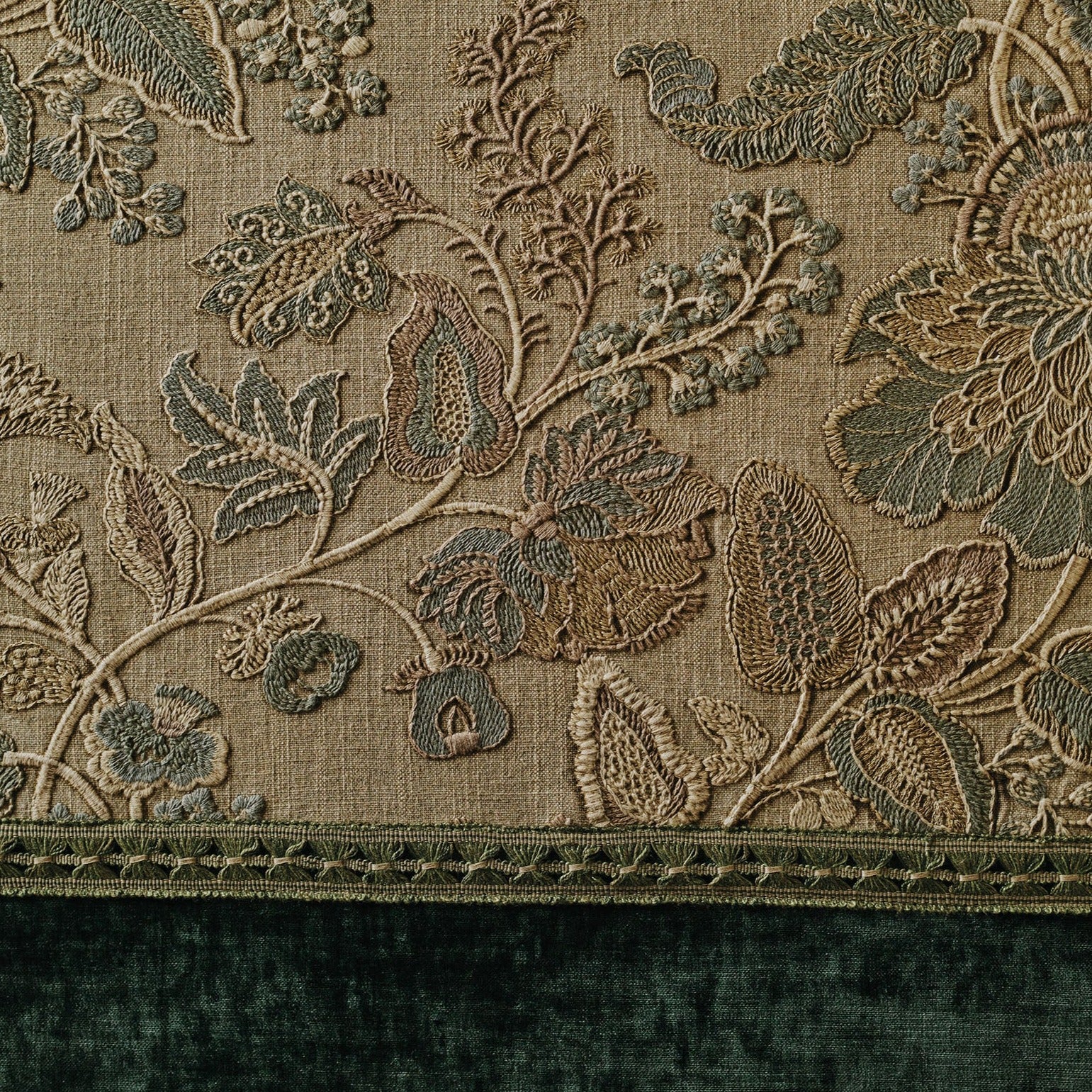 Bespoke walnut room divider screen by Maison Lily Blue, upholstered in Colefax & Fowler fabric with floating panel design.